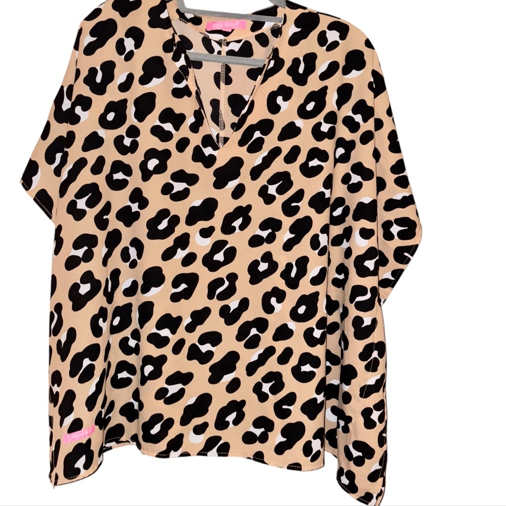 SIMPLY SOUTHERN COLLECTION LEO‎ DRAPE SHORT SLEEVE BLOUSE CHEETAH PRINT LARGE